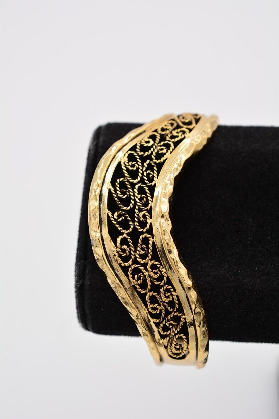 BCBGeneration Cuff Bangle Bracelet Antiqued Gold Filigree Design Chunky BinAW
